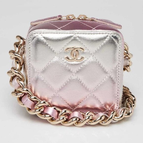 Chanel Metallic Silver/Pink Gradient Quilted Lambskin Leather Coco Punk Cube Bag - Picture 1 of 11